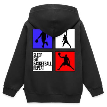 basket basket-ball sommeil manger basket répéter - Sweat Premium à capuche zippé enfant bio - noir - Dos - AI Model Kid Male (0cm)
