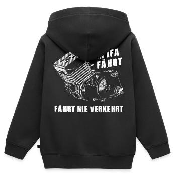Simson S51 Motor M54 - Wer IFA fährt... - Kinder Premium Organic Zip Hoodie - Schwarz - Hinten - AI Model Kid Male (0cm)
