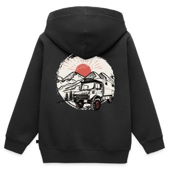 Camping - Unimog - Adventure - Oldtimer - Kinder Premium Organic Zip Hoodie - Schwarz - Hinten - AI Model Kid Male (0cm)