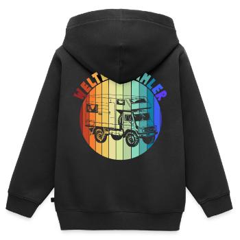 Weltenbummler - Unimog - Camping - Adventure - Kinder Premium Organic Zip Hoodie - Schwarz - Hinten - AI Model Kid Male (0cm)