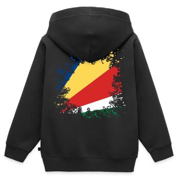 Seychellen Flagge Farbspritzer - Kinder Premium Organic Zip Hoodie - Schwarz - Hinten - AI Model Kid Male (0cm)