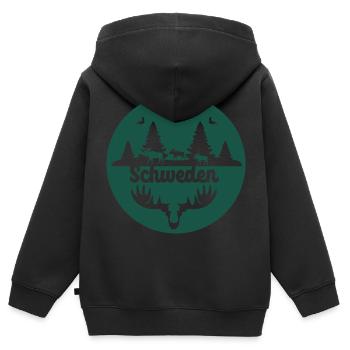 cercle, vert, ligne d’horizon, silhouette, suède, nature - Sweat Premium à capuche zippé enfant bio - noir - Dos - AI Model Kid Male (0cm)