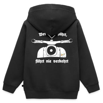 Schwalbe - Ostalgie - IFA - DDR - Moped - Kinder Premium Organic Zip Hoodie - Schwarz - Hinten - AI Model Kid Male (0cm)