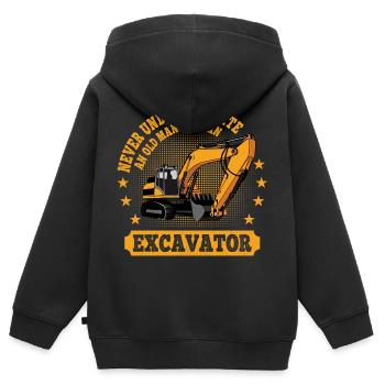 Alter Mann mit Bagger Escavatore Ruspa - Kinder Premium Organic Zip Hoodie - Schwarz - Hinten - AI Model Kid Male (0cm)