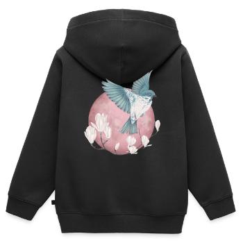 Bird and moon - Kids Premium Organic Zip-up Hoodie - black - Back - AI Model Kid Male (0cm)