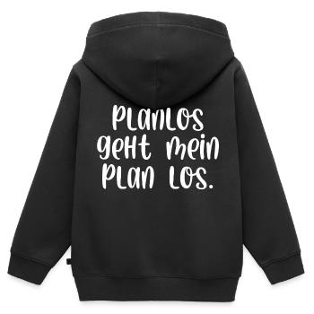 Planlos geht mein Plan los - Kinder Premium Organic Zip Hoodie - Schwarz - Hinten - AI Model Kid Male (0cm)