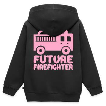 Futur pompier Camion de pompier Baby Girl Pink - Sweat Premium à capuche zippé enfant bio - noir - Dos - AI Model Kid Male (0cm)