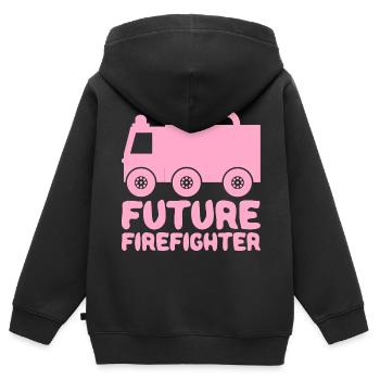 Futur pompier Camion de pompier Baby Girl Pink - Sweat Premium à capuche zippé enfant bio - noir - Dos - AI Model Kid Male (0cm)