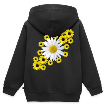 Margerite mit Sonnenblumen Blumenmuster Blüte - Kinder Premium Organic Zip Hoodie - Schwarz - Hinten - AI Model Kid Male (0cm)