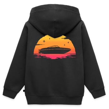 Sonnenuntergang Außenborder Motorboot Motorboot - Kinder Premium Organic Zip Hoodie - Schwarz - Hinten - AI Model Kid Male (0cm)