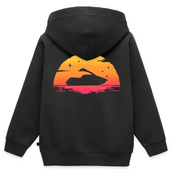Sonnenaufgang Jetski Jetski Wassersport - Kinder Premium Organic Zip Hoodie - Schwarz - Hinten - AI Model Kid Male (0cm)