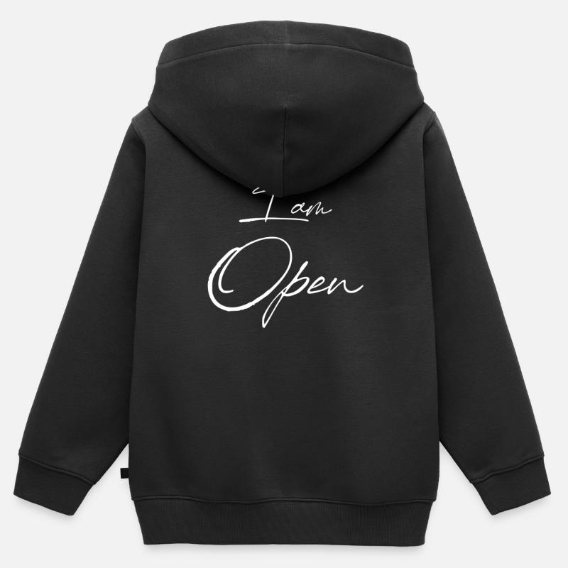 I am open - Je suis ouvert / ouverte ! - Sweat Premium à capuche zippé enfant bio - noir