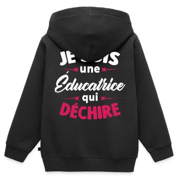 Je Suis Une éducatrice Qui Déchire - Sweat Premium à capuche zippé enfant bio - noir - Dos - AI Model Kid Male (0cm)