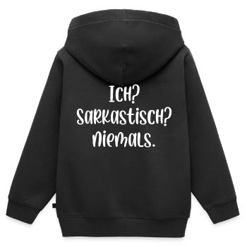 Ich? Sarkastisch? Niemals. - Kinder Premium Organic Zip Hoodie - Schwarz - Hinten - AI Model Kid Male (0cm)