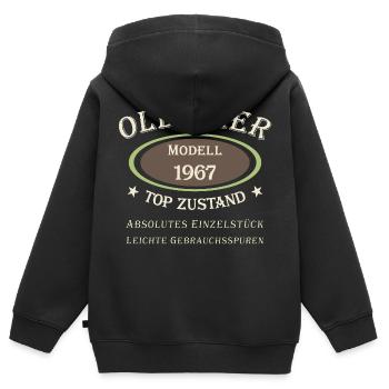 Oldtimer 55e anniversaire modèle 1967 - 2022 - Sweat Premium à capuche zippé enfant bio - noir - Dos - AI Model Kid Male (0cm)