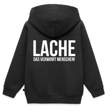 Lache das verwirrt Menschen - Kinder Premium Organic Zip Hoodie - Schwarz - Hinten - AI Model Kid Male (0cm)