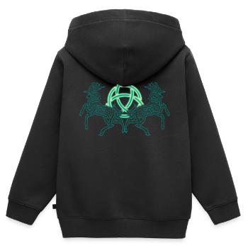 Neon-Zierhirschtier und keltisches Symbol - Kinder Premium Organic Zip Hoodie - Schwarz - Hinten - AI Model Kid Male (0cm)