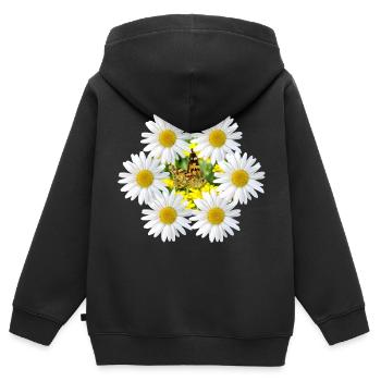 Blumenranke mit Schmetterling, Margeriten Blume - Kinder Premium Organic Zip Hoodie - Schwarz - Hinten - AI Model Kid Male (0cm)