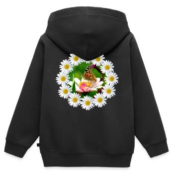 Margeriten Blüte mit Schmetterling Blumenmuster - Kinder Premium Organic Zip Hoodie - Schwarz - Hinten - AI Model Kid Male (0cm)
