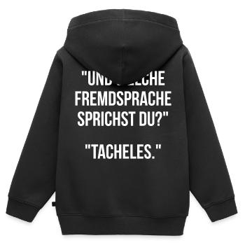 Und welche Fremdsprache sprichst du Tacheles - Kinder Premium Organic Zip Hoodie - Schwarz - Hinten - AI Model Kid Male (0cm)