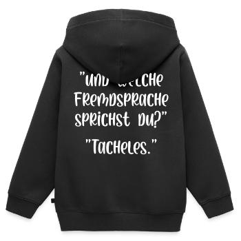 Und welche Fremdsprache sprichst du Tacheles - Kinder Premium Organic Zip Hoodie - Schwarz - Hinten - AI Model Kid Male (0cm)