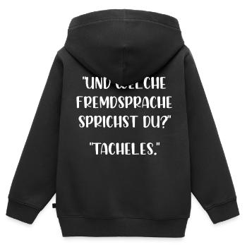 Und welche Fremdsprache sprichst du Tacheles - Kinder Premium Organic Zip Hoodie - Schwarz - Hinten - AI Model Kid Male (0cm)