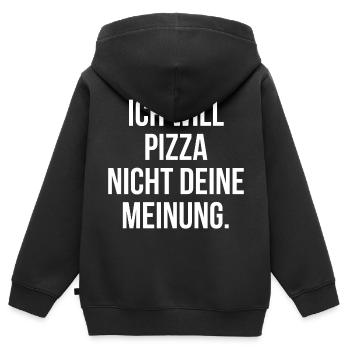 Ich will Pizza nicht deine Meinung - Kinder Premium Organic Zip Hoodie - Schwarz - Hinten - AI Model Kid Male (0cm)