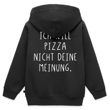 Ich will Pizza nicht deine Meinung - Kinder Premium Organic Zip Hoodie - Schwarz - Hinten - AI Model Kid Male (0cm)