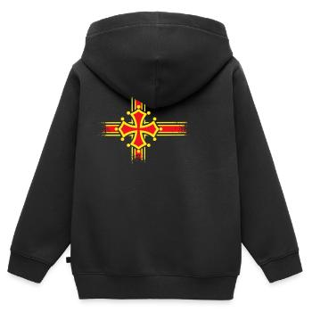 Okzitanisches gelbes Kreuz auf rotem und/oder schwarzem Grund. - Kinder Premium Organic Zip Hoodie - Schwarz - Hinten - AI Model Kid Male (0cm)