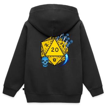 D20 Aventure Sortilége JDR - Sweat Premium à capuche zippé enfant bio - noir - Dos - AI Model Kid Male (0cm)