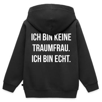Ich bin keine Traumfrau ich bin echt - Kinder Premium Organic Zip Hoodie - Schwarz - Hinten - AI Model Kid Male (0cm)