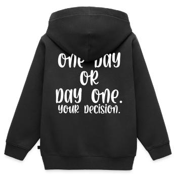 Un jour ou un premier jour votre décision - Sweat Premium à capuche zippé enfant bio - noir - Dos - AI Model Kid Male (0cm)