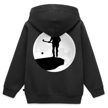 hockey feldhockey hockeyspieler warmup hockeyzone - Kinder Premium Organic Zip Hoodie - Schwarz - Hinten - AI Model Kid Male (0cm)