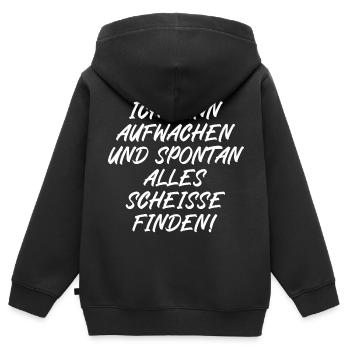 Ich kann aufwachen und spontan alle scheiße finden - Kinder Premium Organic Zip Hoodie - Schwarz - Hinten - AI Model Kid Male (0cm)