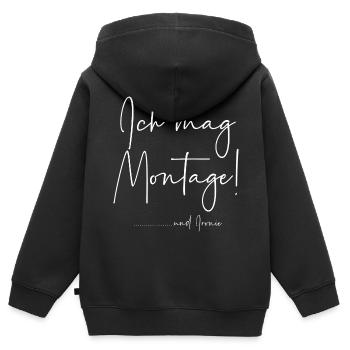 Ich mag Montage und Ironie - Kinder Premium Organic Zip Hoodie - Schwarz - Hinten - AI Model Kid Male (0cm)