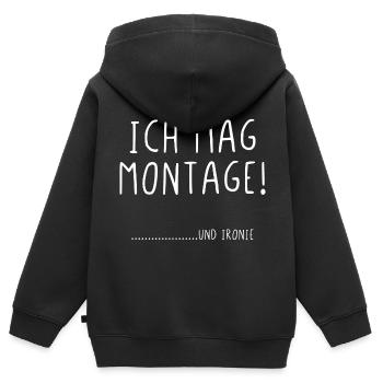Ich mag Montage und Ironie - Kinder Premium Organic Zip Hoodie - Schwarz - Hinten - AI Model Kid Male (0cm)