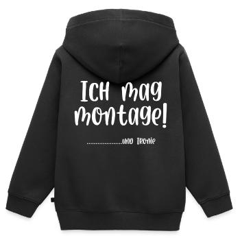 Ich mag Montage und Ironie - Kinder Premium Organic Zip Hoodie - Schwarz - Hinten - AI Model Kid Male (0cm)