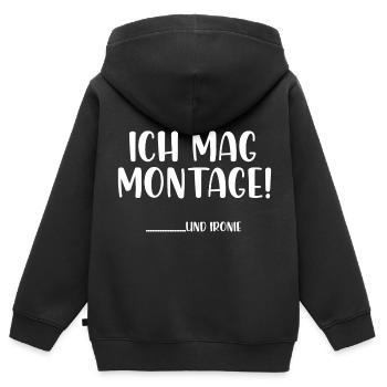 Ich mag Montage und Ironie - Kinder Premium Organic Zip Hoodie - Schwarz - Hinten - AI Model Kid Male (0cm)