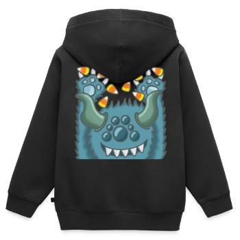 fröhliches flauschiges Monster - Kinder Premium Organic Zip Hoodie - Schwarz - Hinten - AI Model Kid Male (0cm)
