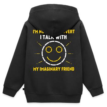 Ich bin kein Introvertierter, ich spreche mit einem imaginären Freund - Kinder Premium Organic Zip Hoodie - Schwarz - Hinten - AI Model Kid Male (0cm)