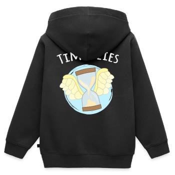 Zeit verfliegt... Fliegende Sanduhr Wortspiel - Kinder Premium Organic Zip Hoodie - Schwarz - Hinten - AI Model Kid Male (0cm)