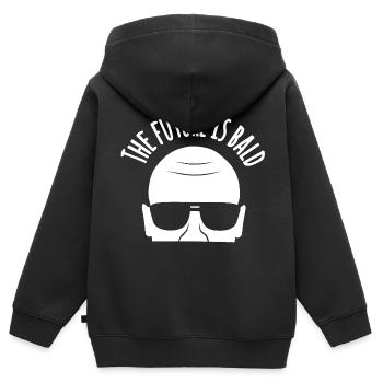 Die Zukunft ist kahl: Lustiges kahles Haar Zitat - Kinder Premium Organic Zip Hoodie - Schwarz - Hinten - AI Model Kid Male (0cm)