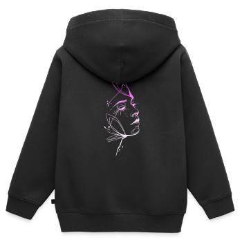 Trash line art visage de femme - Sweat Premium à capuche zippé enfant bio - noir - Dos - AI Model Kid Male (0cm)