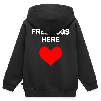 Câlins gratuits ici, répandez l’amour ! - Sweat Premium à capuche zippé enfant bio - noir - Dos - AI Model Kid Male (0cm)
