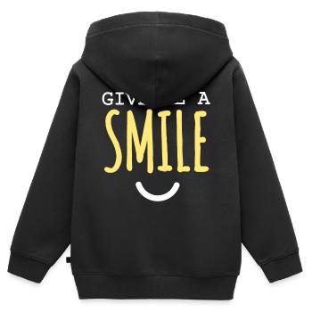 Schenk mir ein Lächeln: Glückszitat - Kinder Premium Organic Zip Hoodie - Schwarz - Hinten - AI Model Kid Male (0cm)