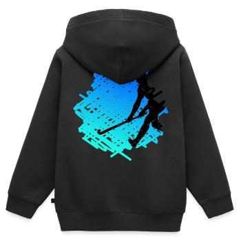 Articles de fans de hockey sur gazon « Blue Hockey-art » - Sweat Premium à capuche zippé enfant bio - noir - Dos - AI Model Kid Male (0cm)