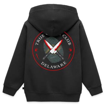 True Crime Club Delaware, Murderino Murder Show - Kinder Premium Organic Zip Hoodie - Schwarz - Hinten - AI Model Kid Male (0cm)