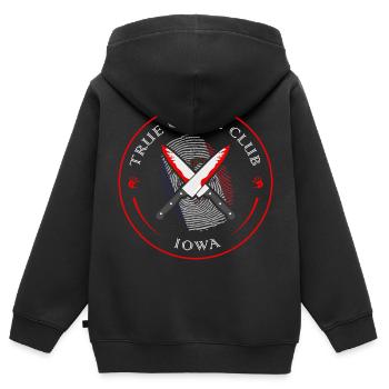 True Crime Club Iowa, Murderino Murder Show - Kinder Premium Organic Zip Hoodie - Schwarz - Hinten - AI Model Kid Male (0cm)
