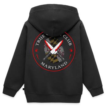 True Crime Club Maryland, Murderino Murder Show - Kinder Premium Organic Zip Hoodie - Schwarz - Hinten - AI Model Kid Male (0cm)