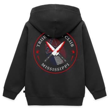 True Crime Club Mississippi, Murderino Murder Show - Kinder Premium Organic Zip Hoodie - Schwarz - Hinten - AI Model Kid Male (0cm)